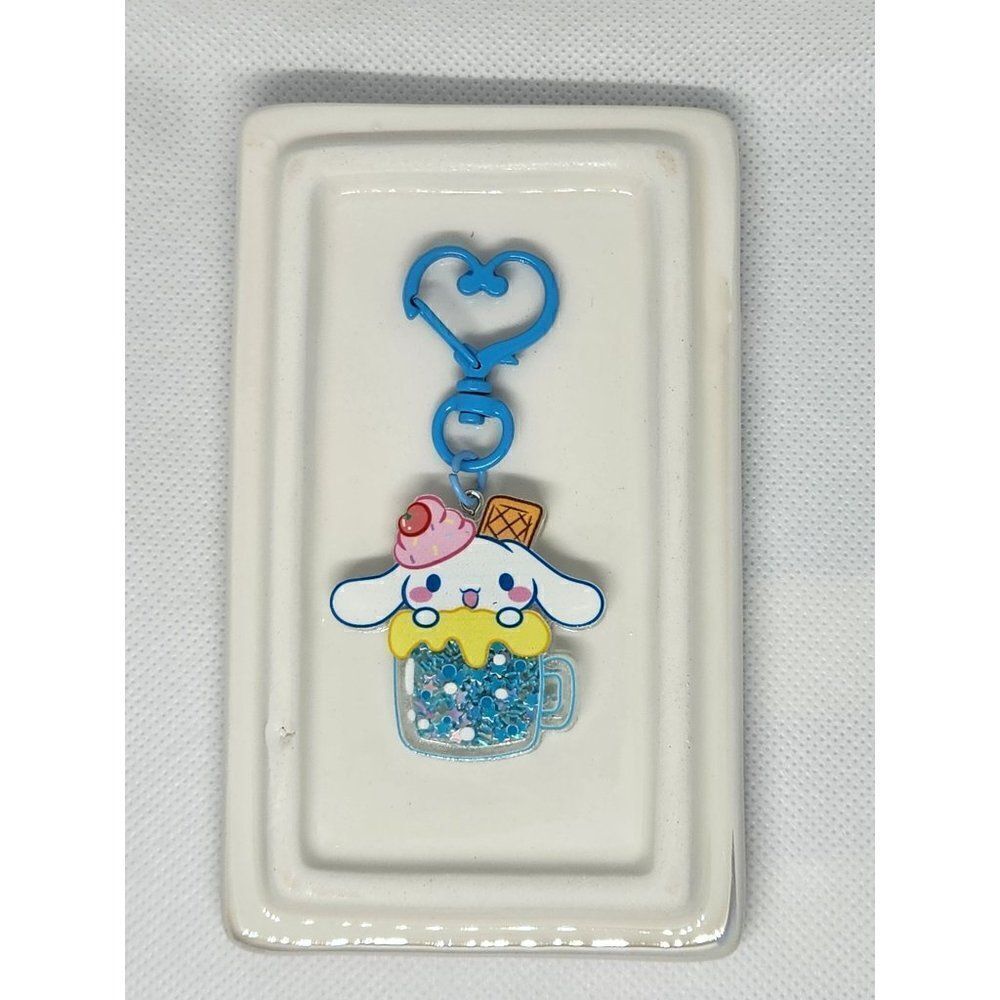 New! Cinnamoroll Mug Quicksand Glitter Bag Clip Key Ring Bag Charm w/Painted Cli